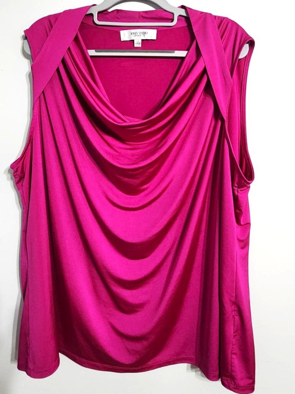Jones Studio Fuchsia 3X Sleeveless Top – Draped Cowl Neck with Shoulder Accents - Picture 1 of 13